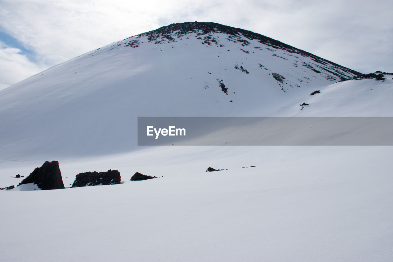 Scenic view of snow covered mountain against sky