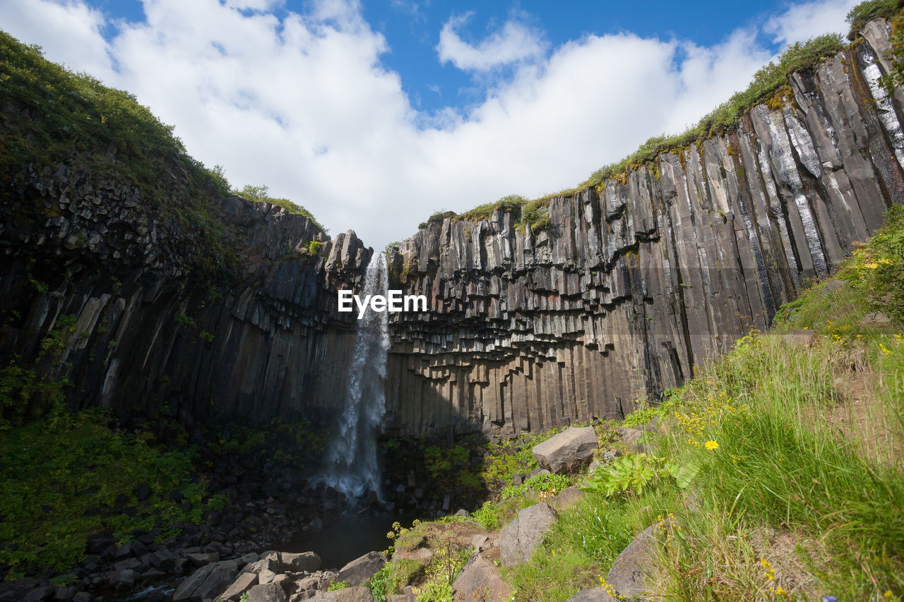 SCENIC VIEW OF WATERFALL AGAINST SKY