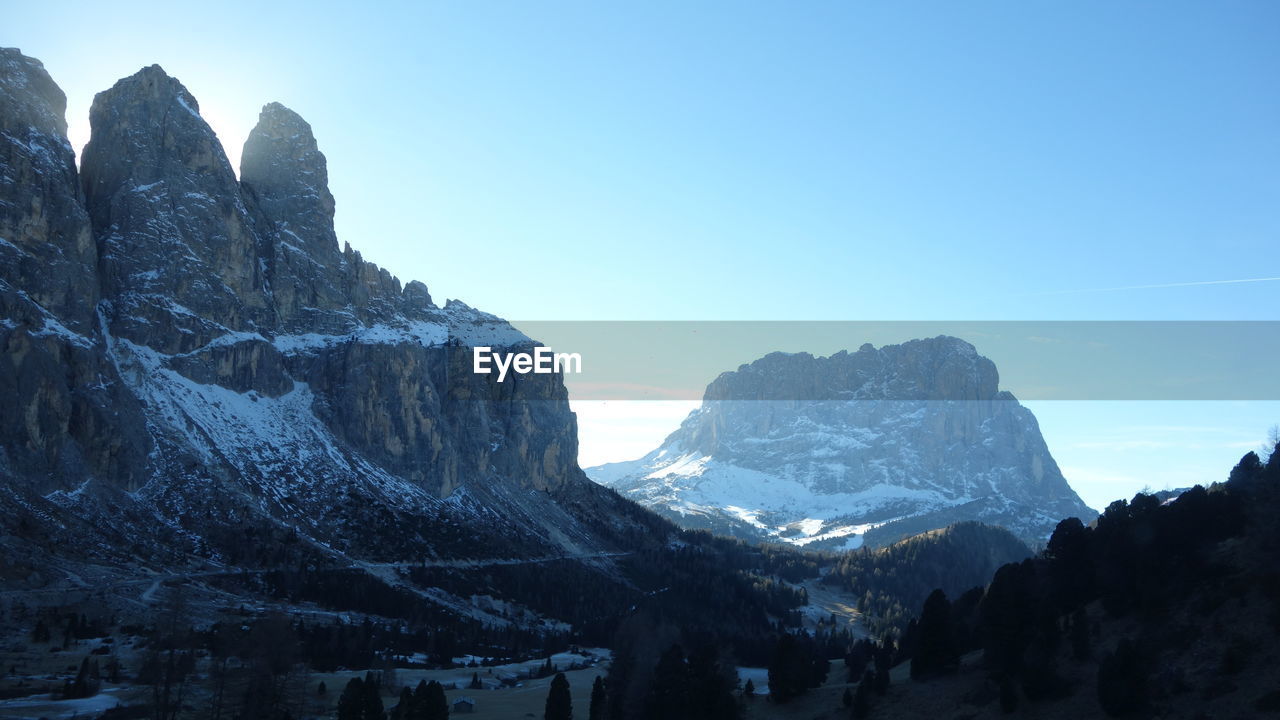 Low angle view of snow covered mountain