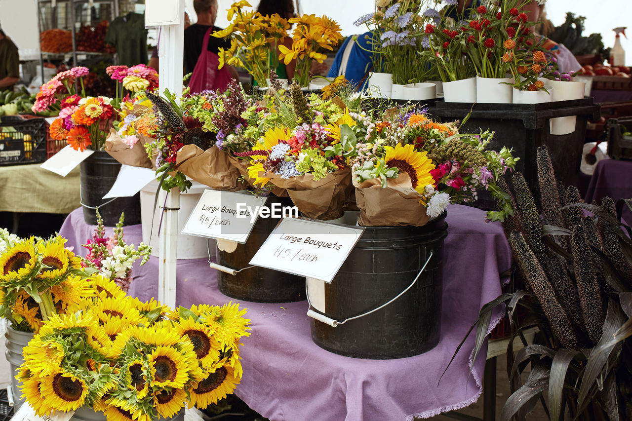 VARIOUS FLOWERS FOR SALE AT MARKET