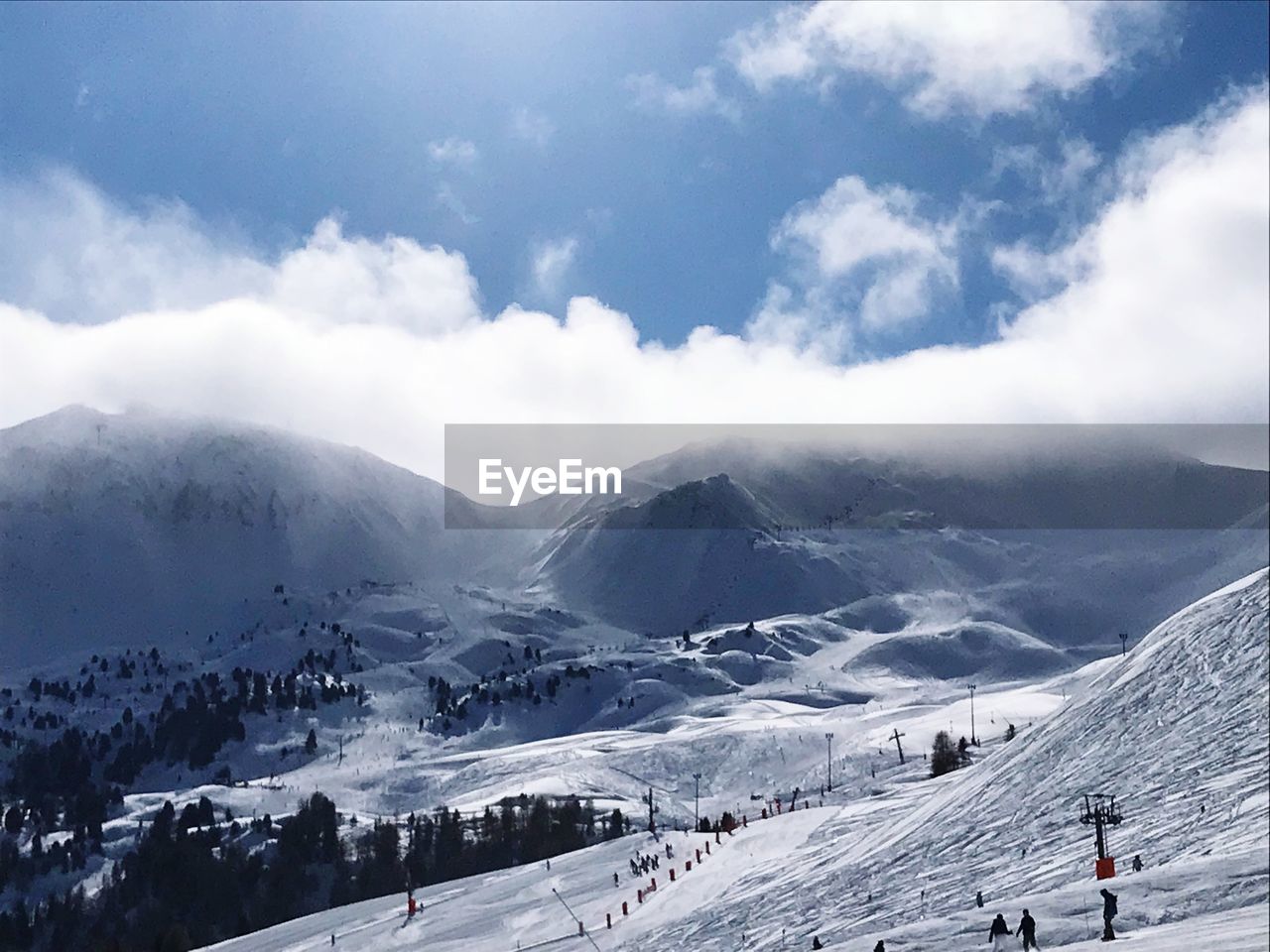 SNOW COVERED MOUNTAINS AGAINST SKY