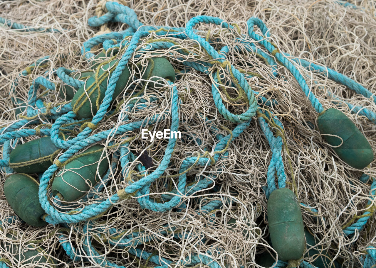 High angle view of fishing net