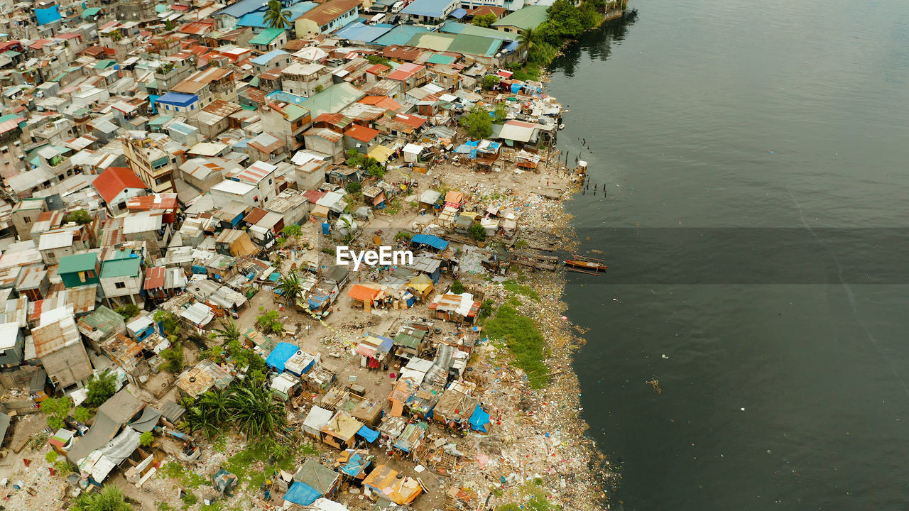 Aerial view manila city with slums and poor district manila, philippines.