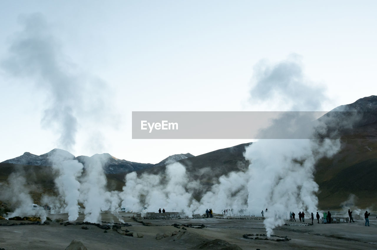 Hot spring against sky