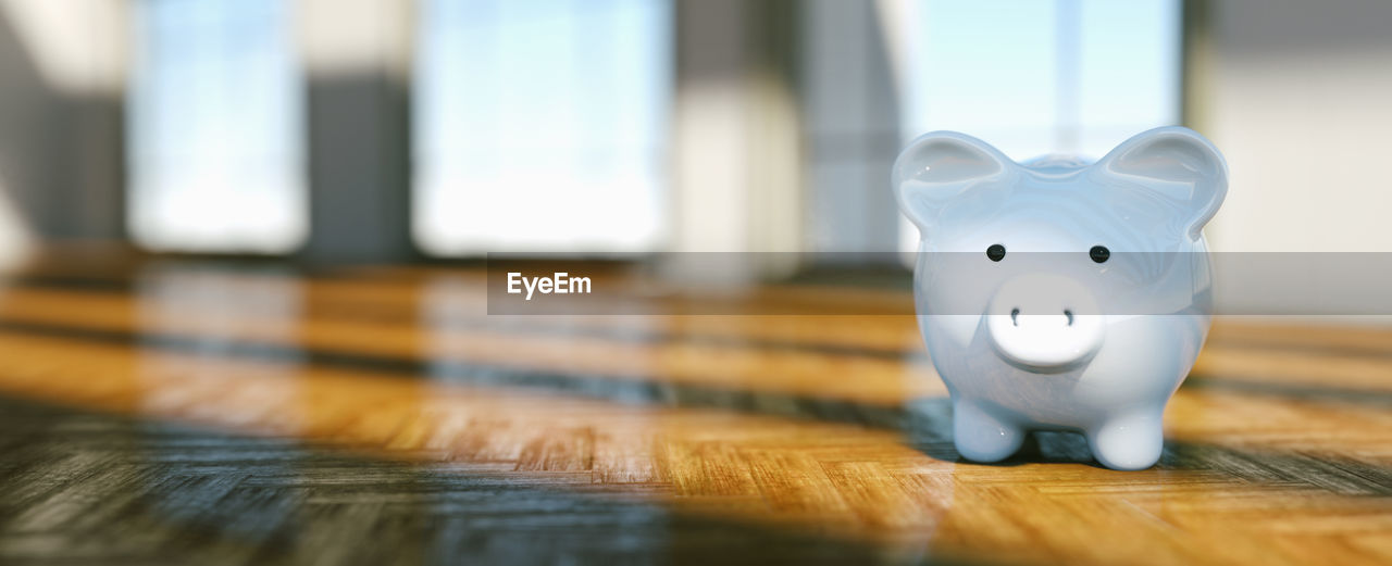 Piggy banks on hardwood floor