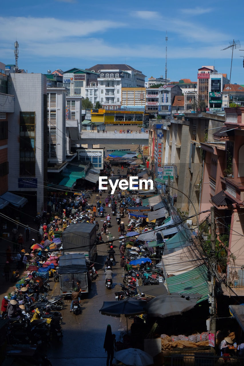 Street market on city montain from viet-nam