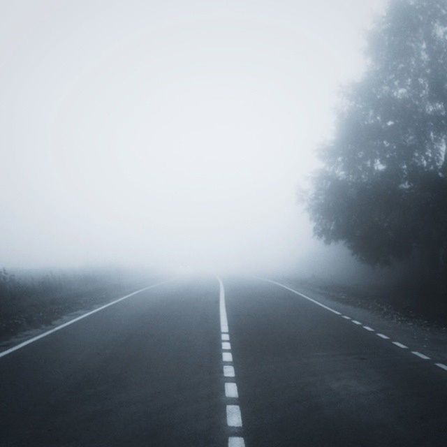 EMPTY ROAD WITH TREES IN BACKGROUND