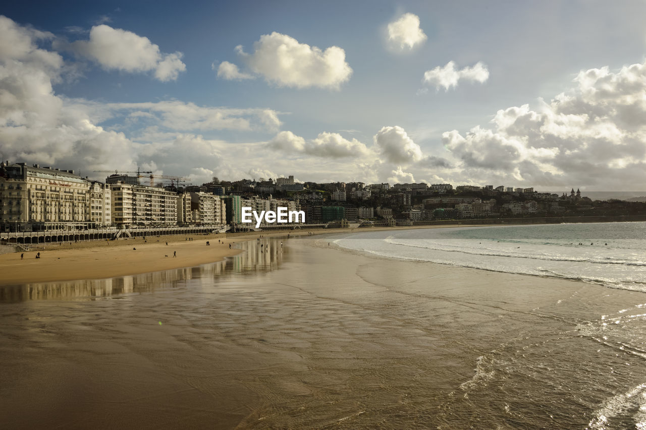 Panoramic view of beach against sky in city