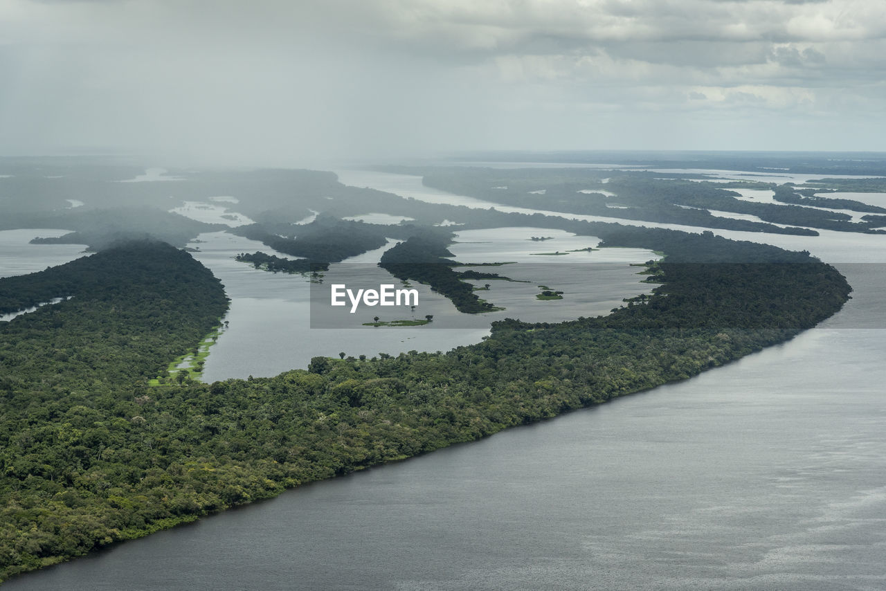 Beautiful aerial view to negro river green amazon island archipelago