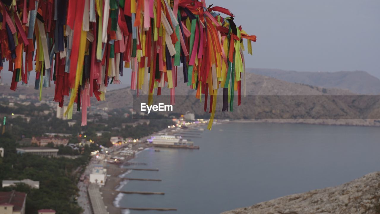 Colorful ribbons against beach