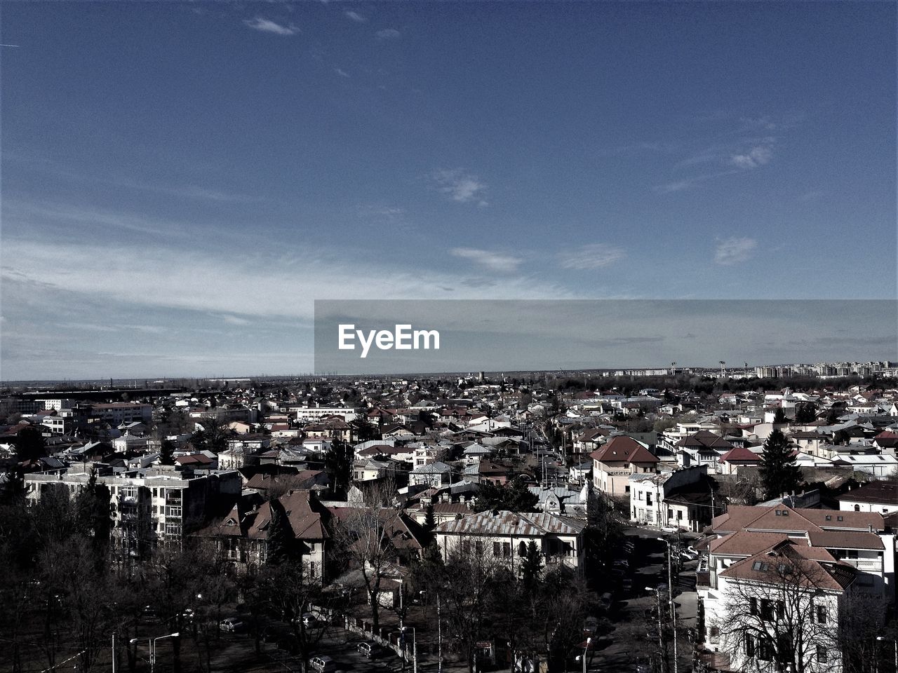 High angle shot of townscape against sky