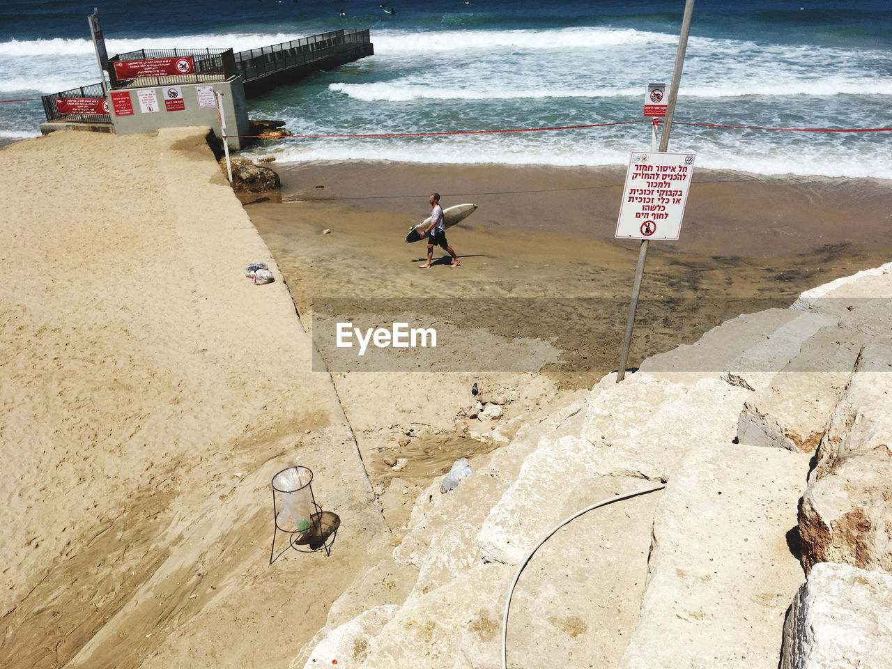 HIGH ANGLE VIEW OF PEOPLE ON BEACH BY SEA