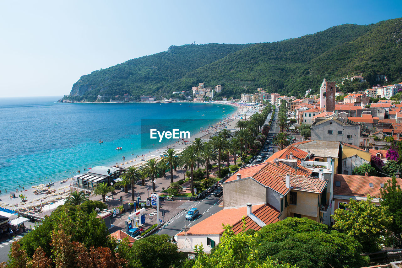 Scenic view of sea against blue sky