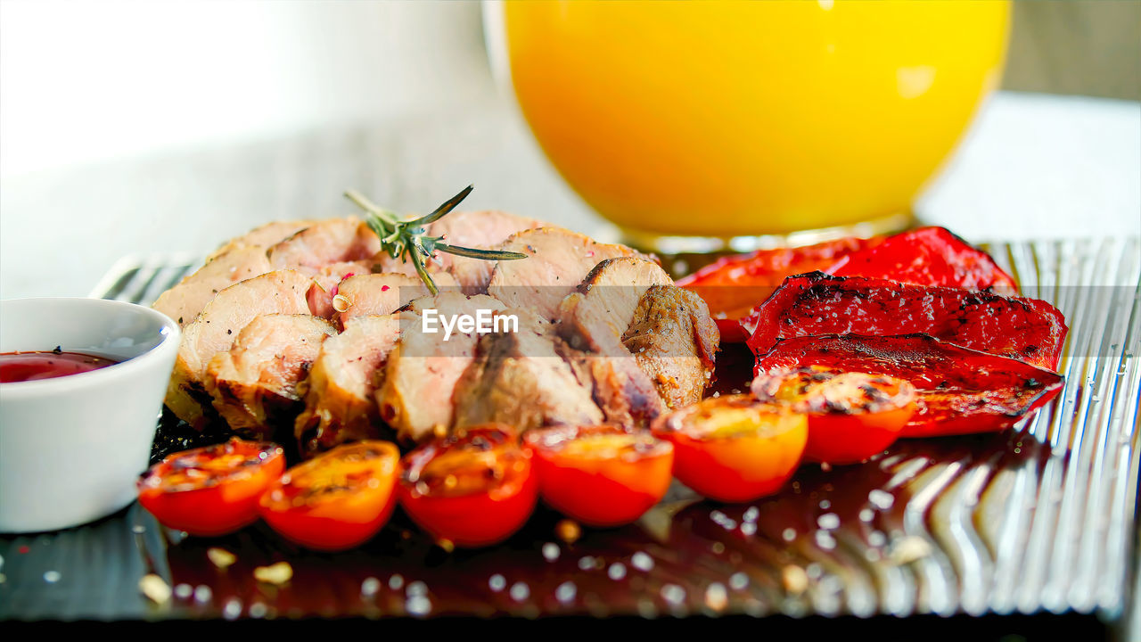 high angle view of food on table