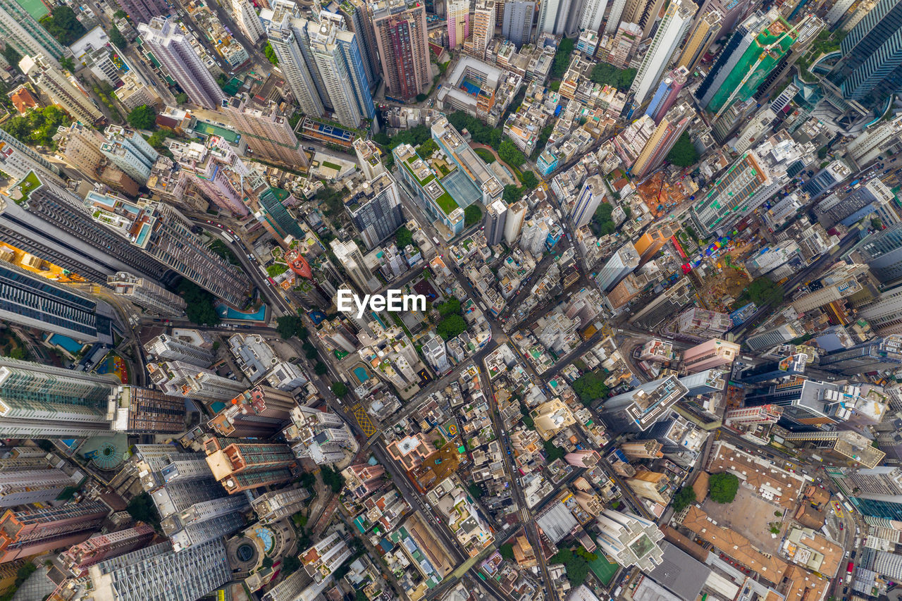 High angle view of buildings in city