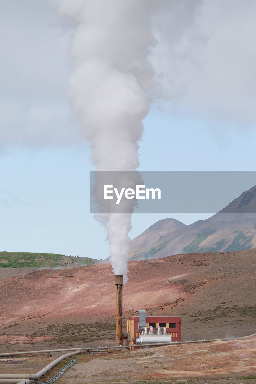 Smoke emitting from chimney against sky in iceland