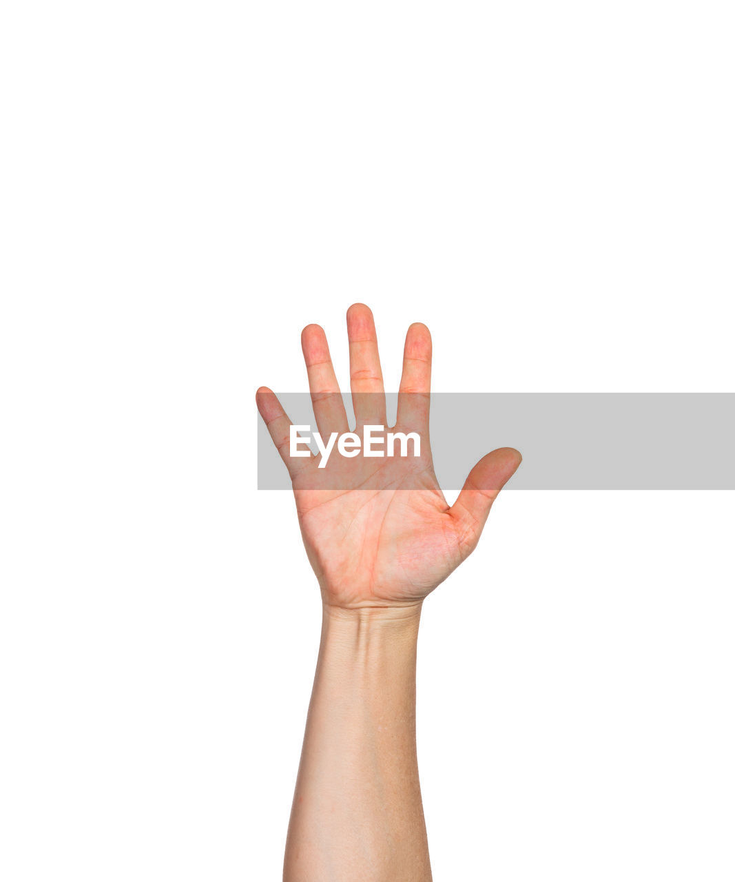 Cropped hand of person showing number 5 against white background