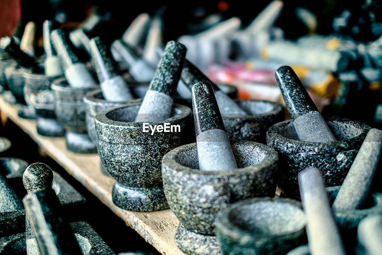 Close-up of mortar and pestle on table