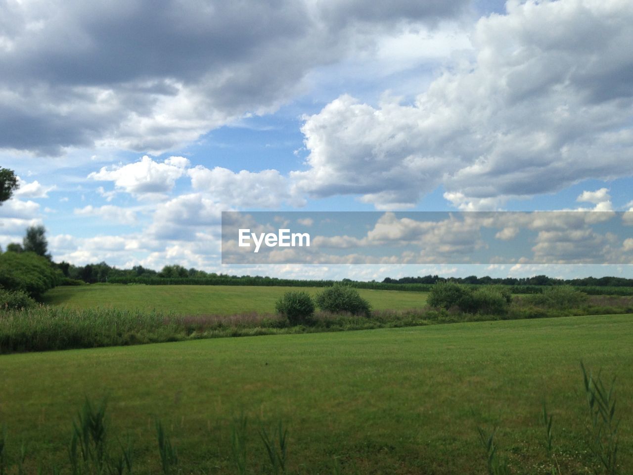 Scenic view of grassy field against cloudy sky