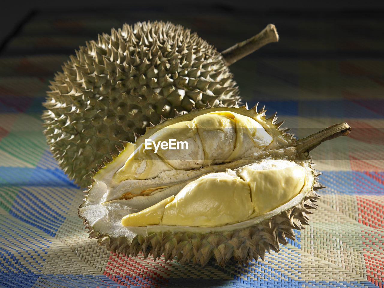 Close-up of durian on table