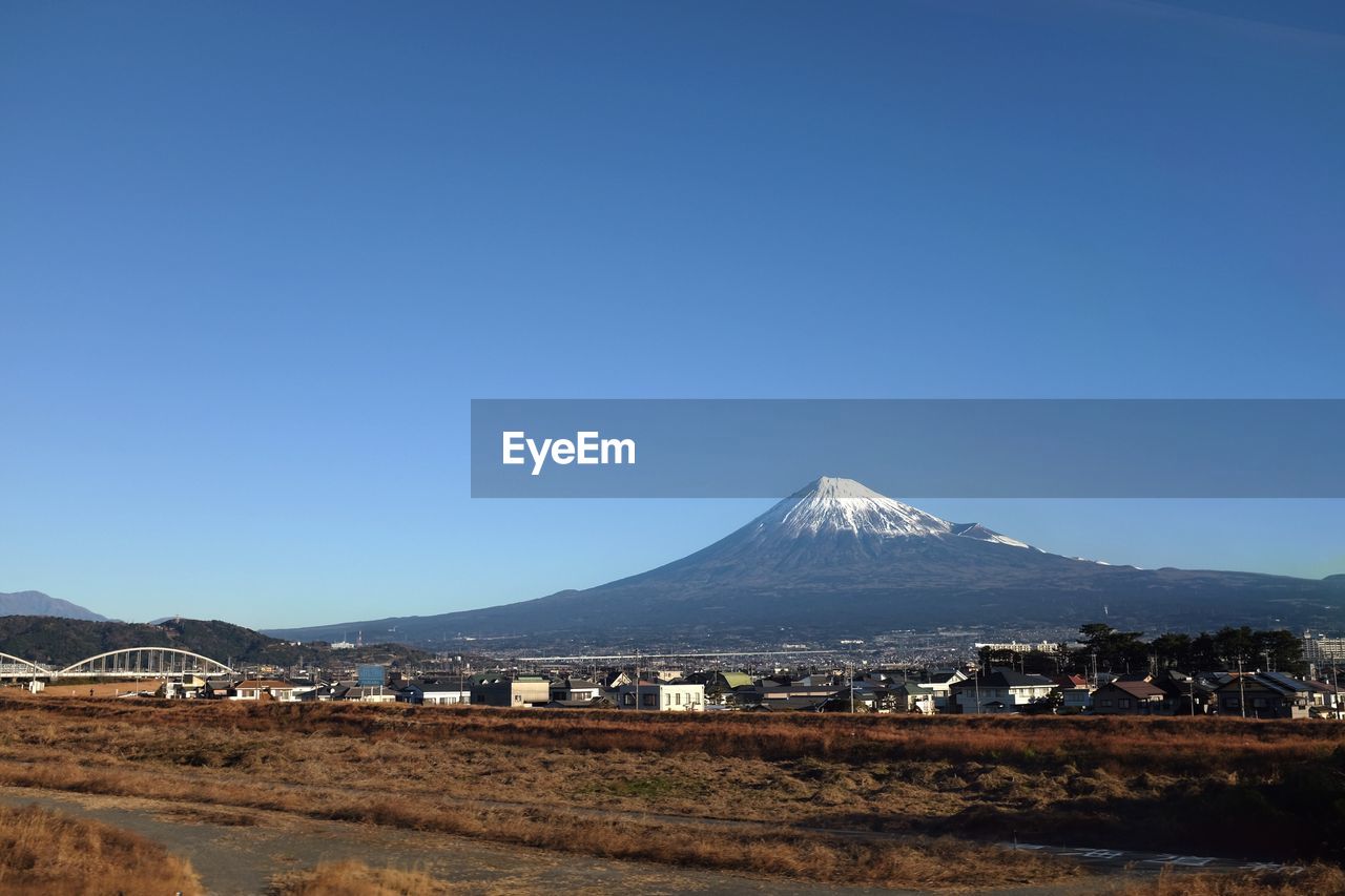 Scenic view of landscape against clear blue sky