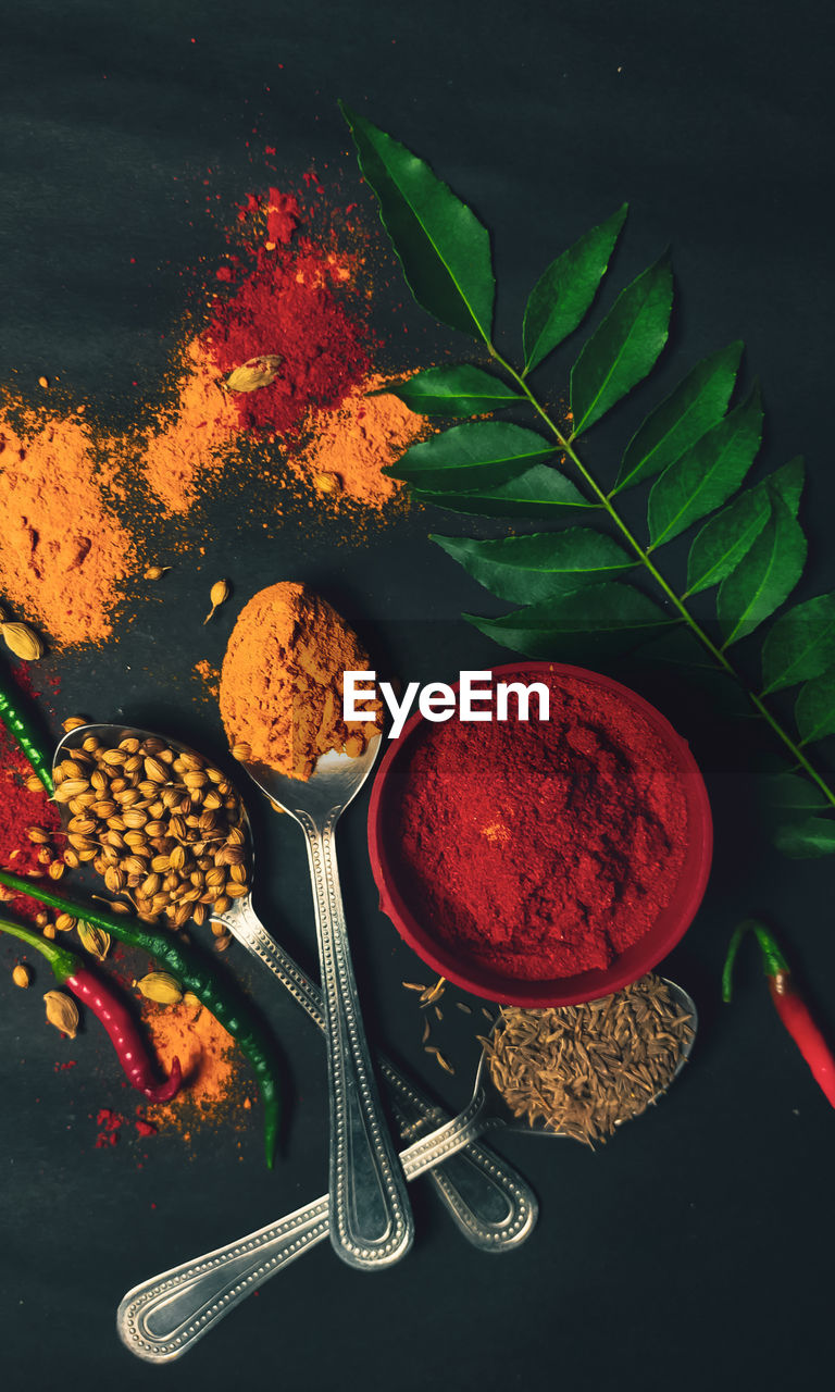 HIGH ANGLE VIEW OF VARIOUS FRUITS ON TABLE