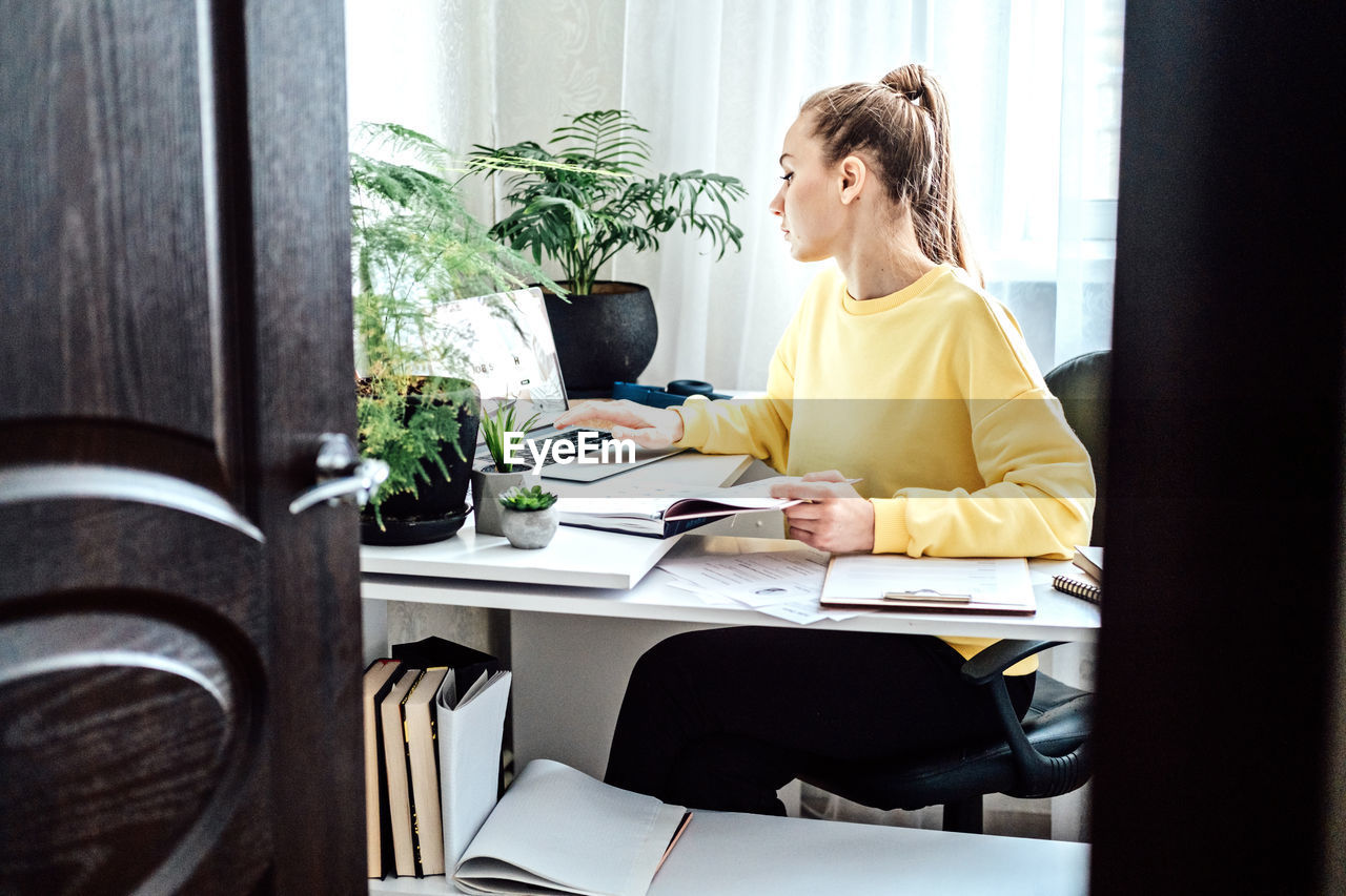 Student employment job search. young student woman browsing work opportunities online using job