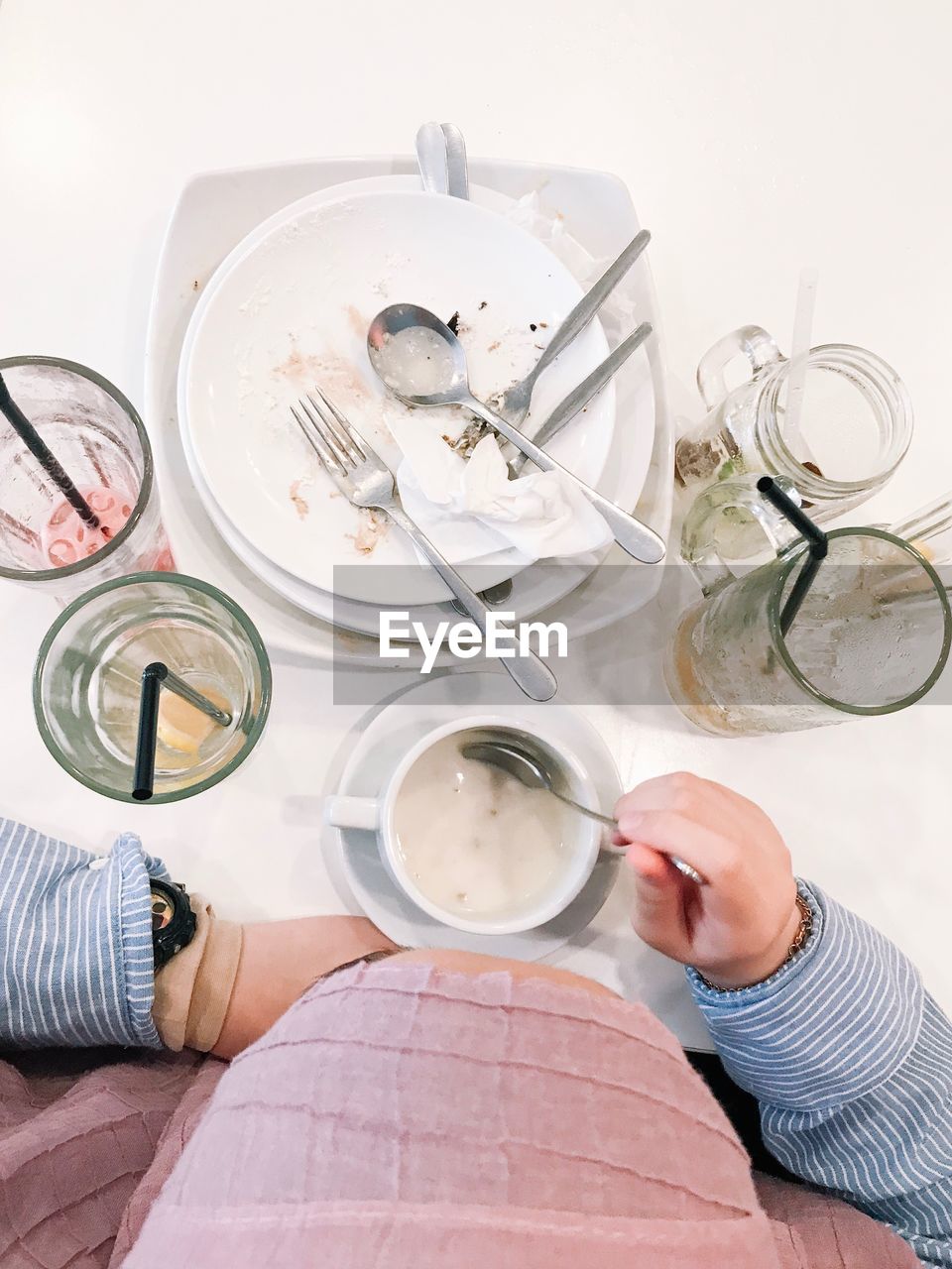 High angle view of man preparing food on table