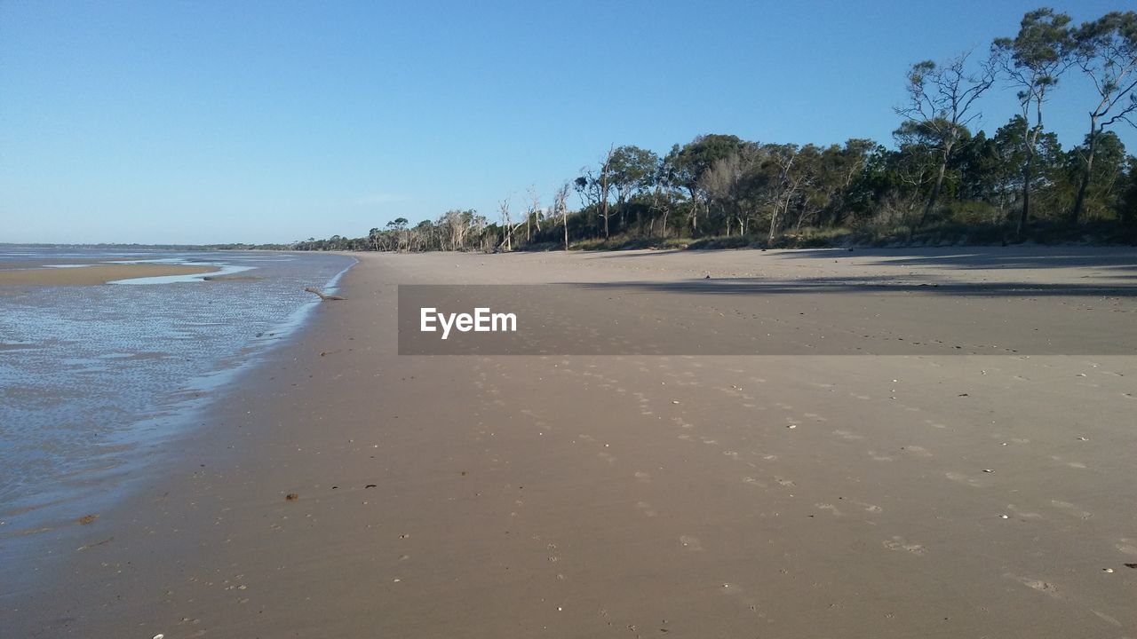 Scenic view of beach against clear sky