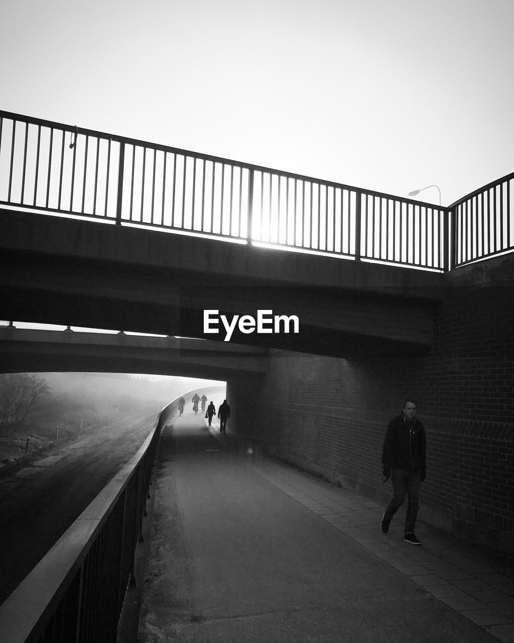 MAN WALKING ON BRIDGE IN PARK