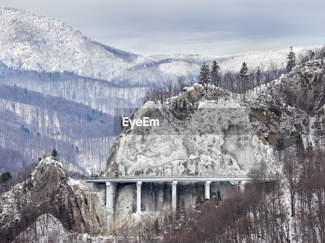 Scenic view of snowcapped mountains during winter