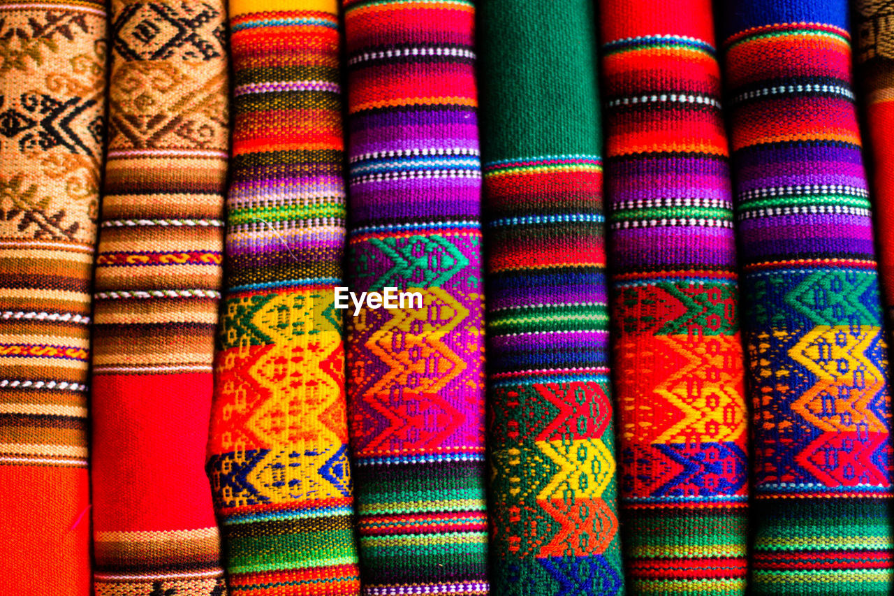 Full frame shot of multi colored blankets at market stall