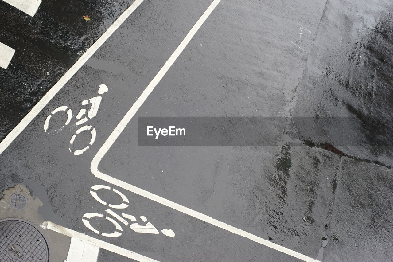 High angle view of wet road