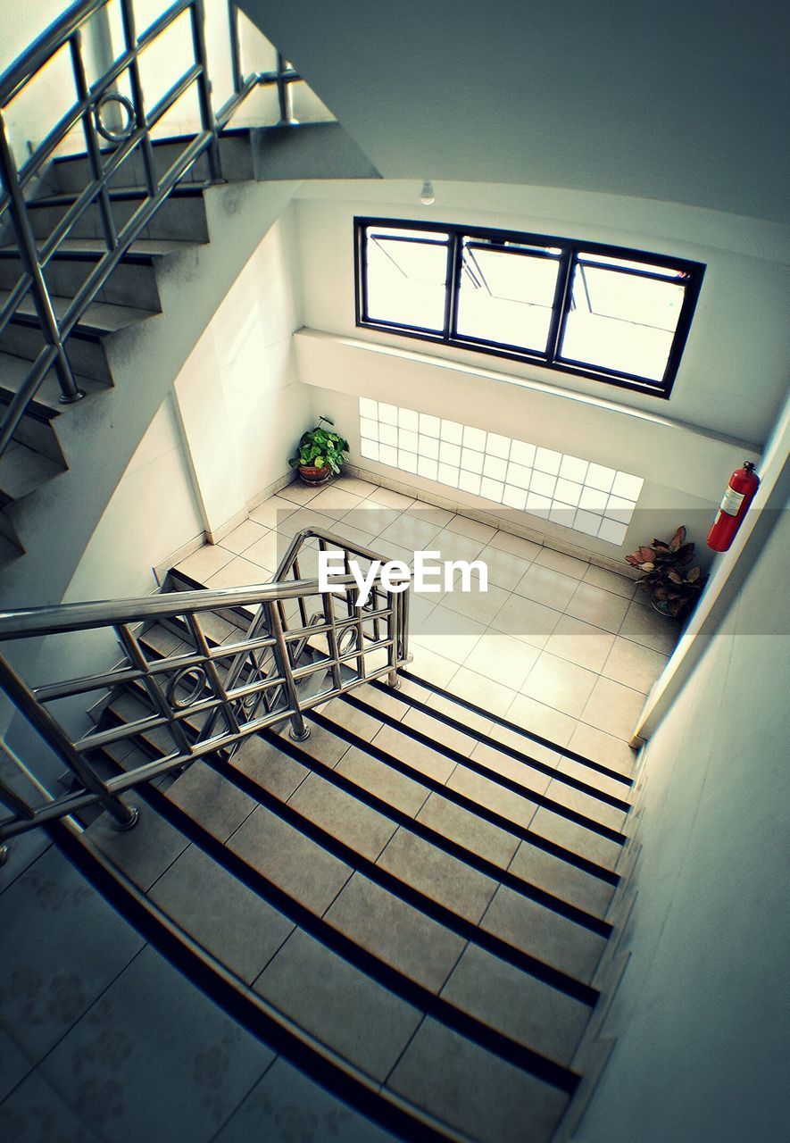 High angle view of staircase in apartment building