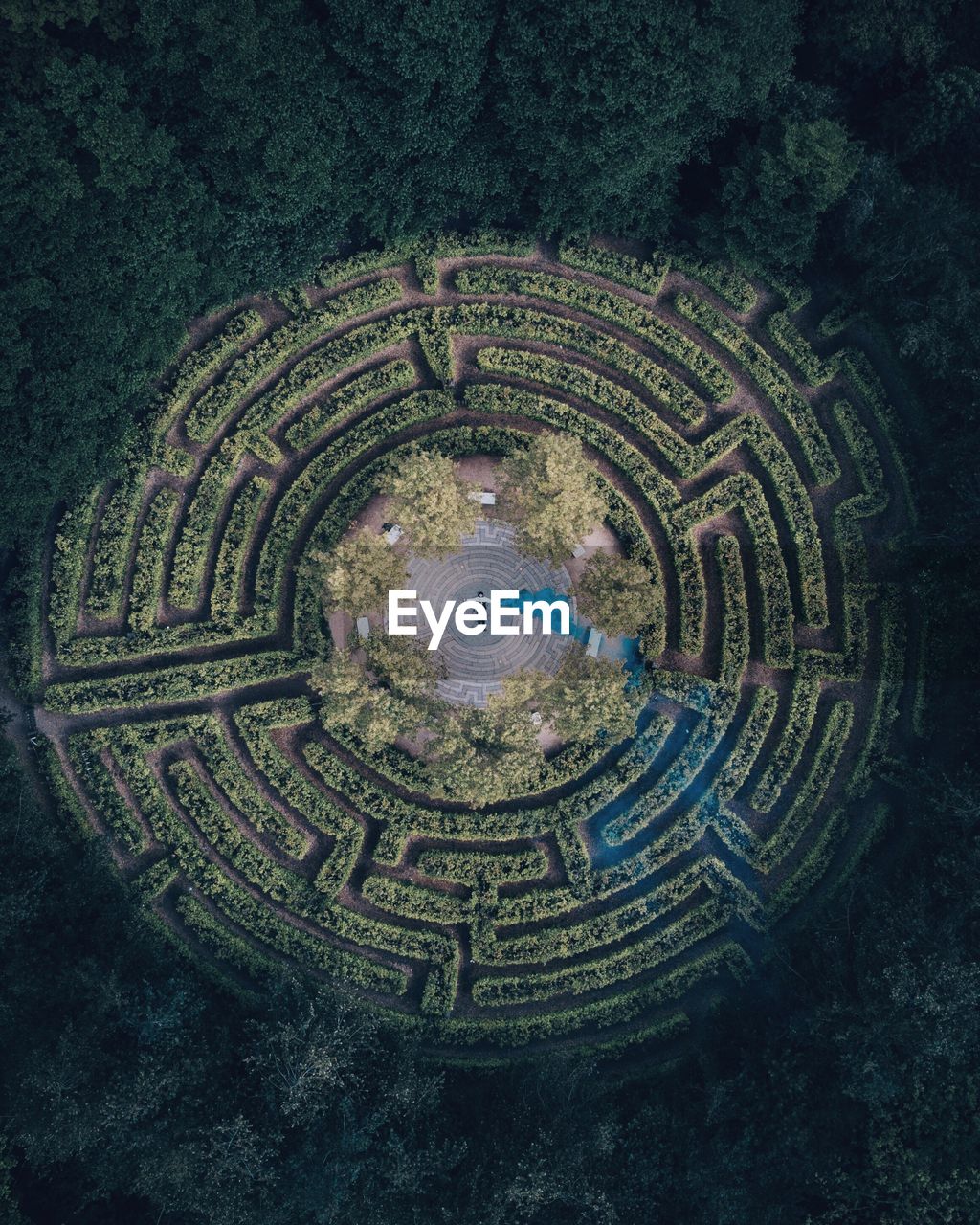 Aerial view of person in maze
