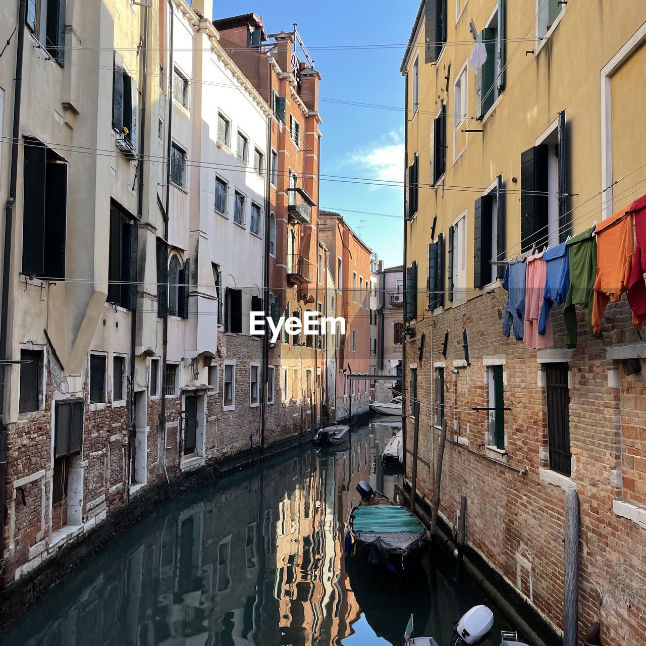 Rio del ghetto nuovo, one of the canals of the venice old jewish quarter, on a sunny day.