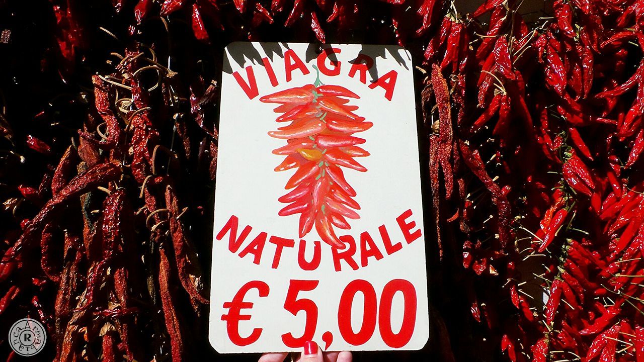 Detail shot of red chilies with price tag