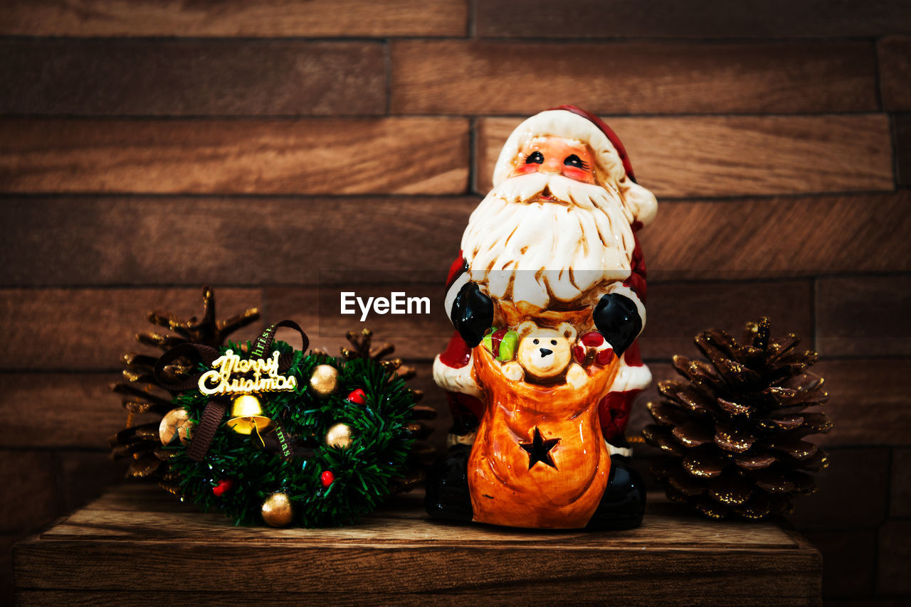 Close-up of christmas decorations on table