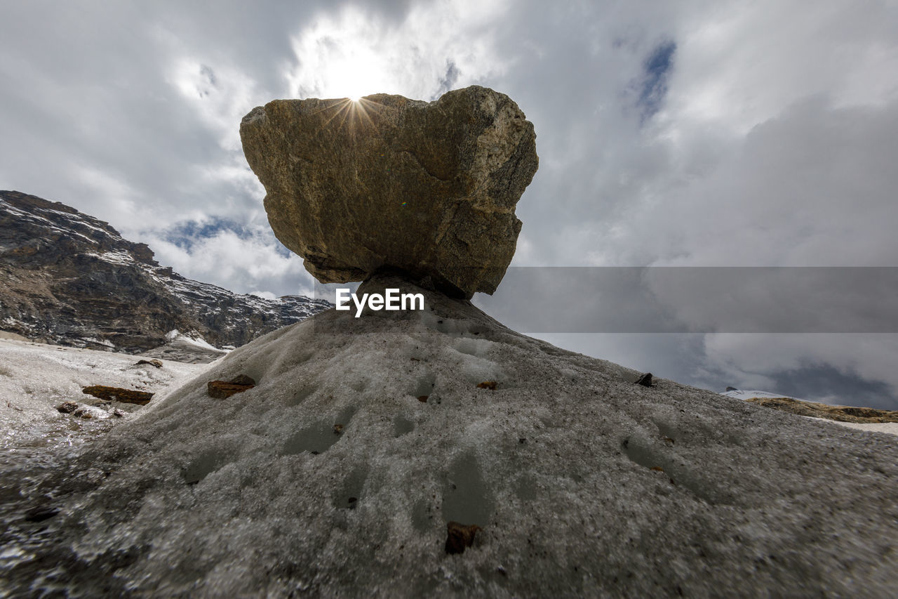 Low angle view of rock formation against sky