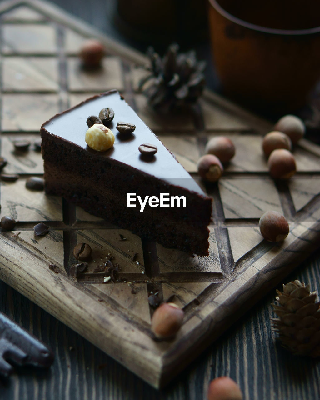 Slice of cake on wood