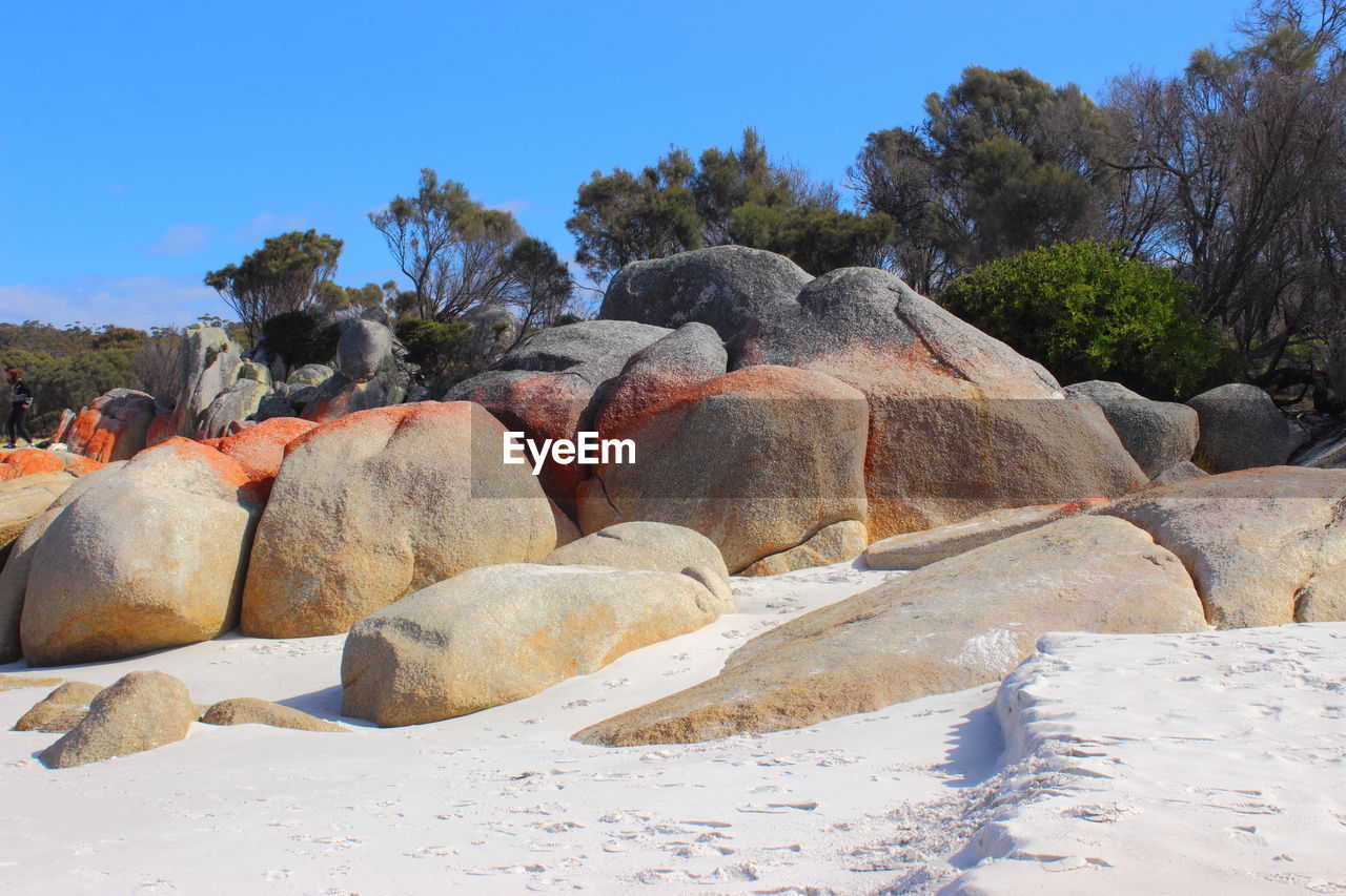 Rocks on shore against sky