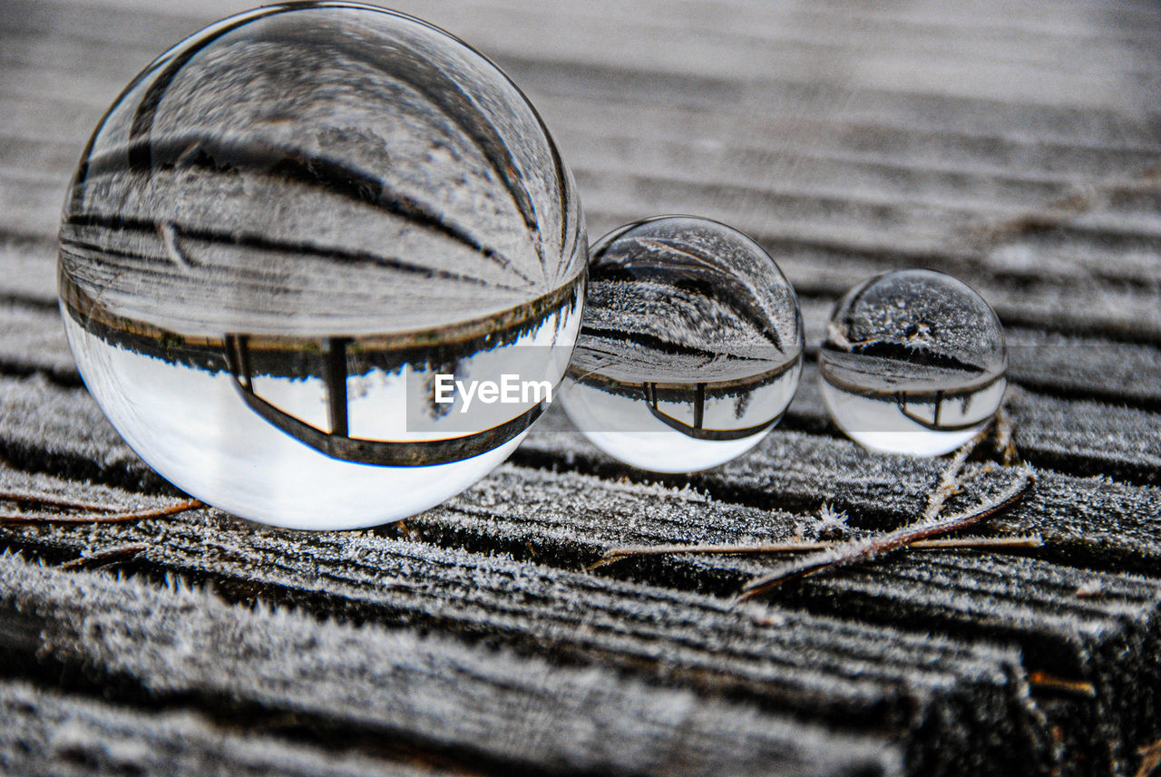 Close-up of crystal ball on land