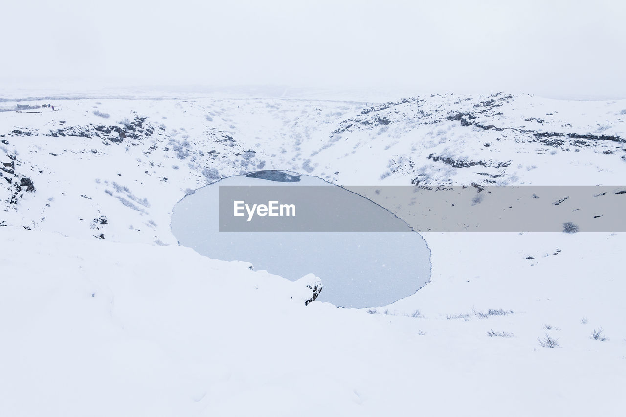 Scenic view of snow on field against sky