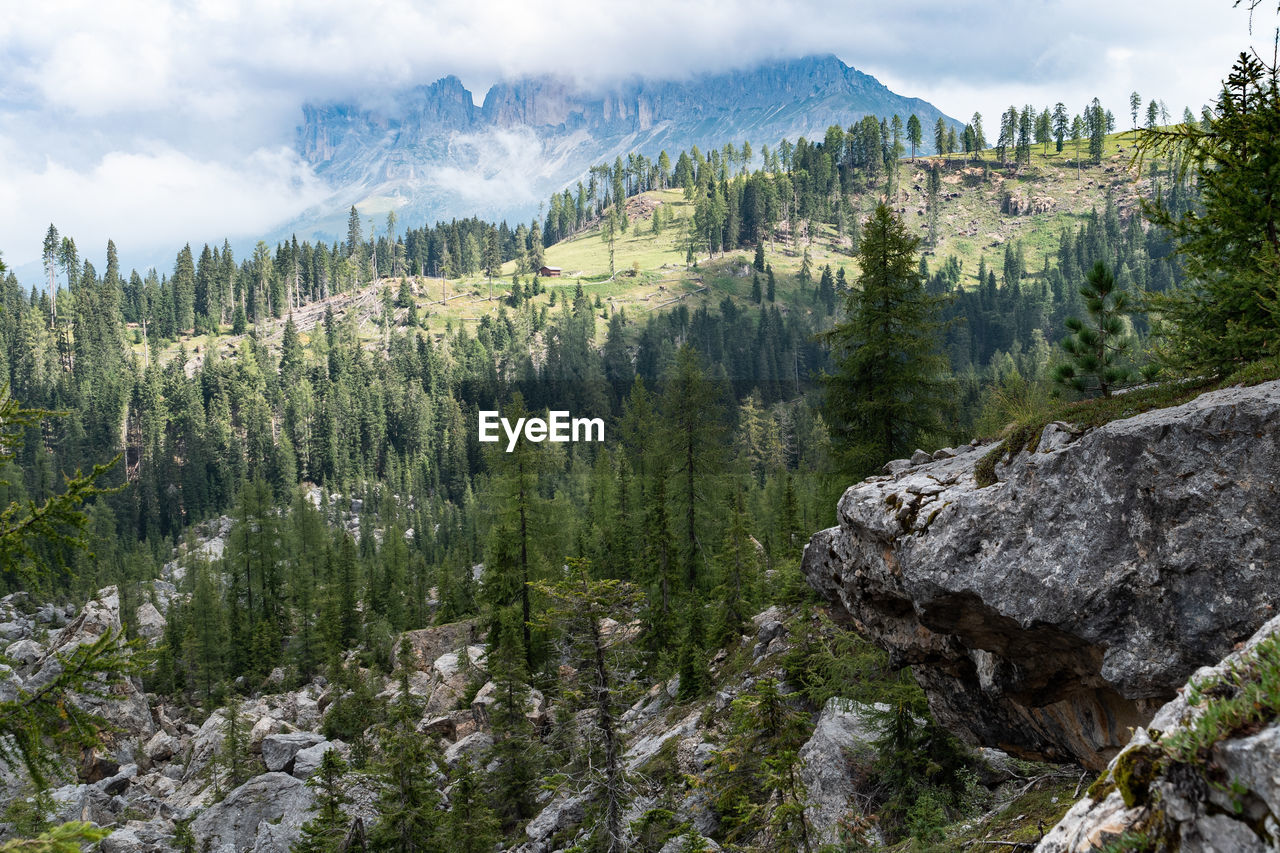 Scenic view of rock formation against mountain range