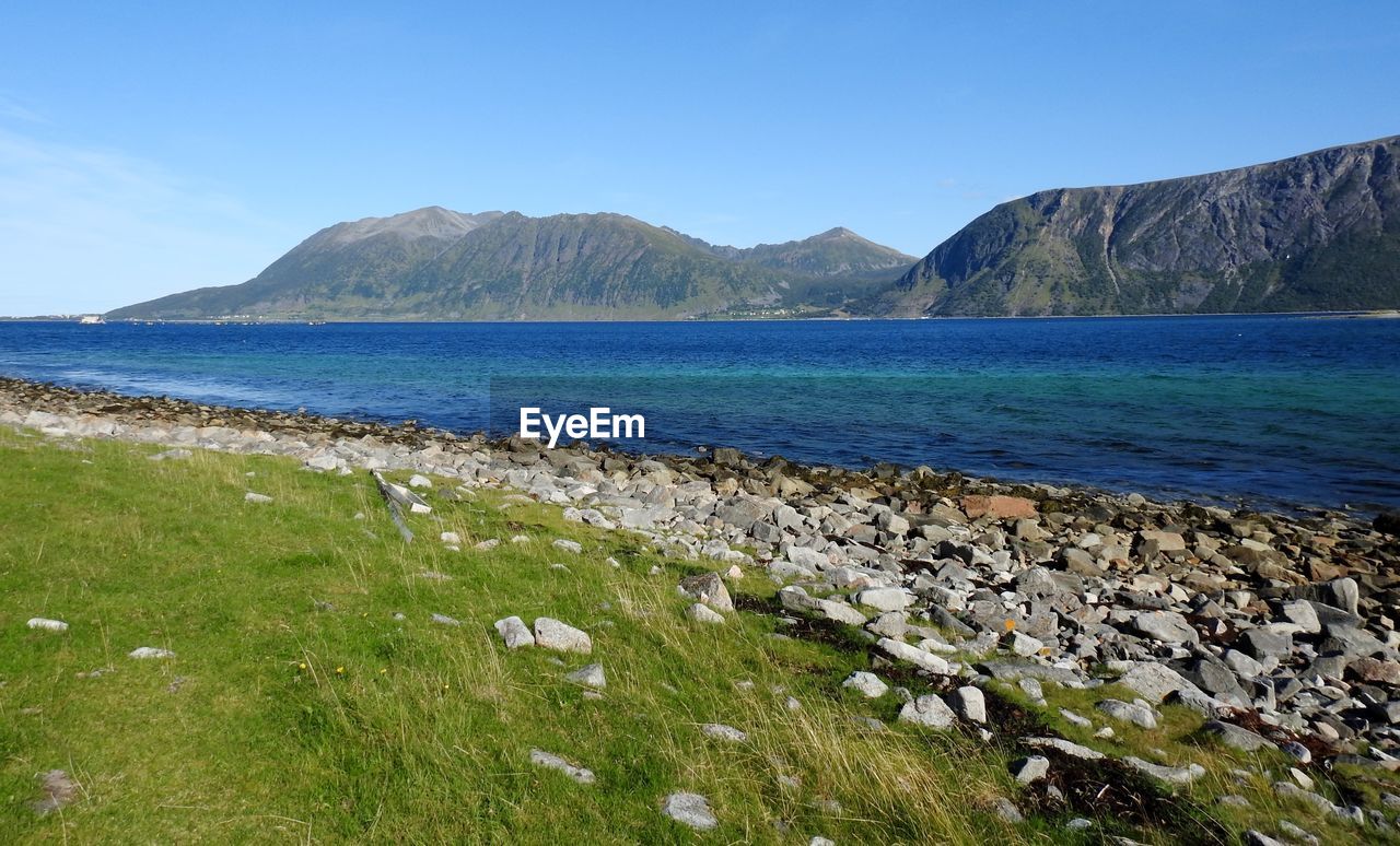 Scenic view of sea against clear sky