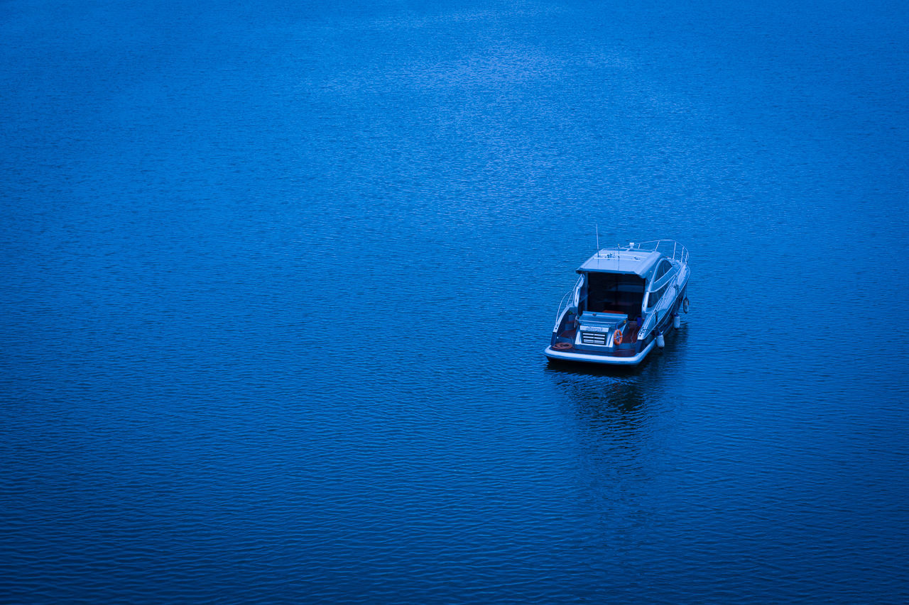 High angle view of boat moored in river
