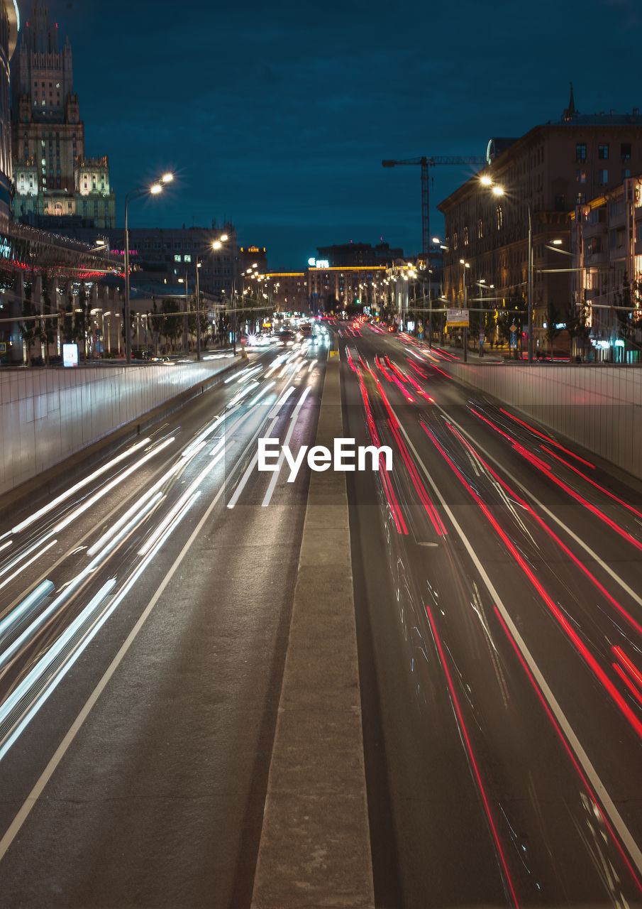 Light trails on street at night