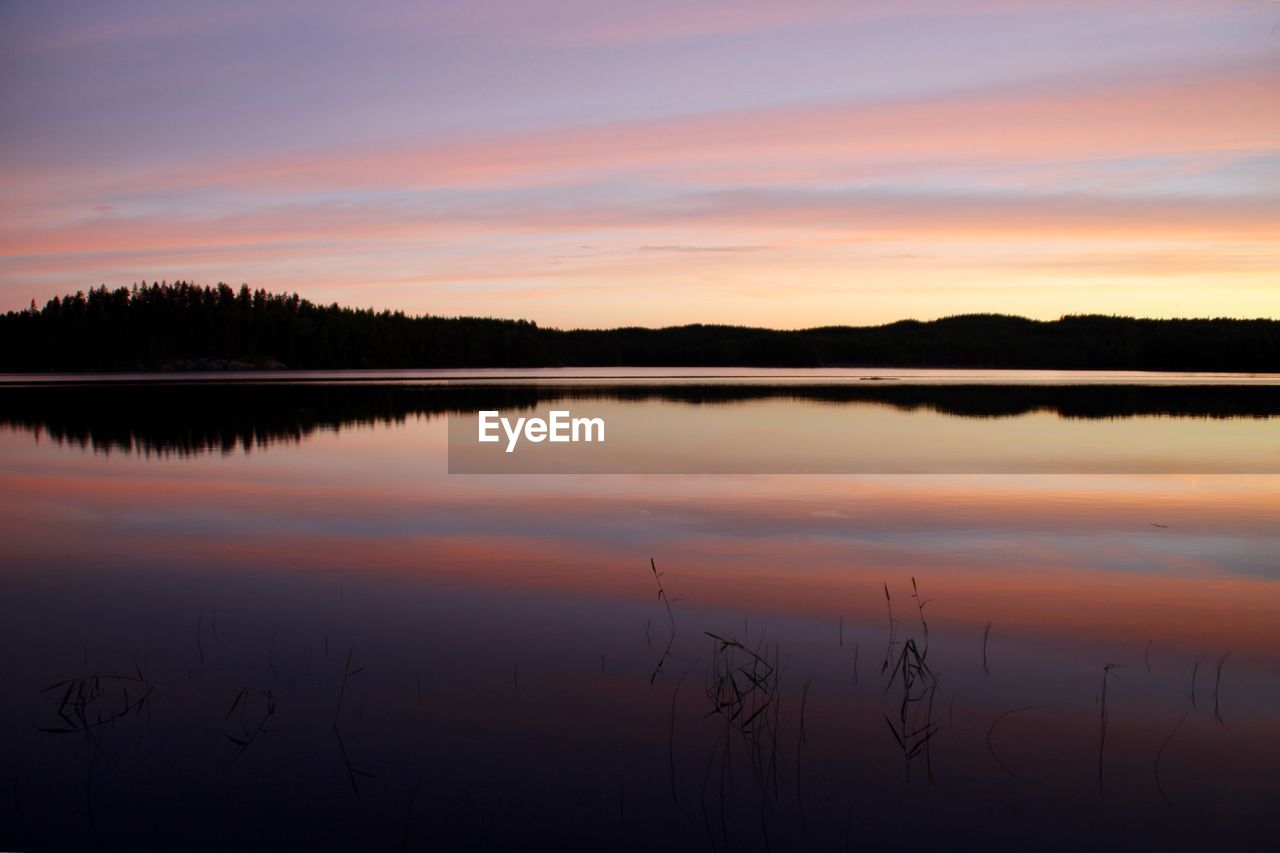 Scenic view of lake against sky during sunset