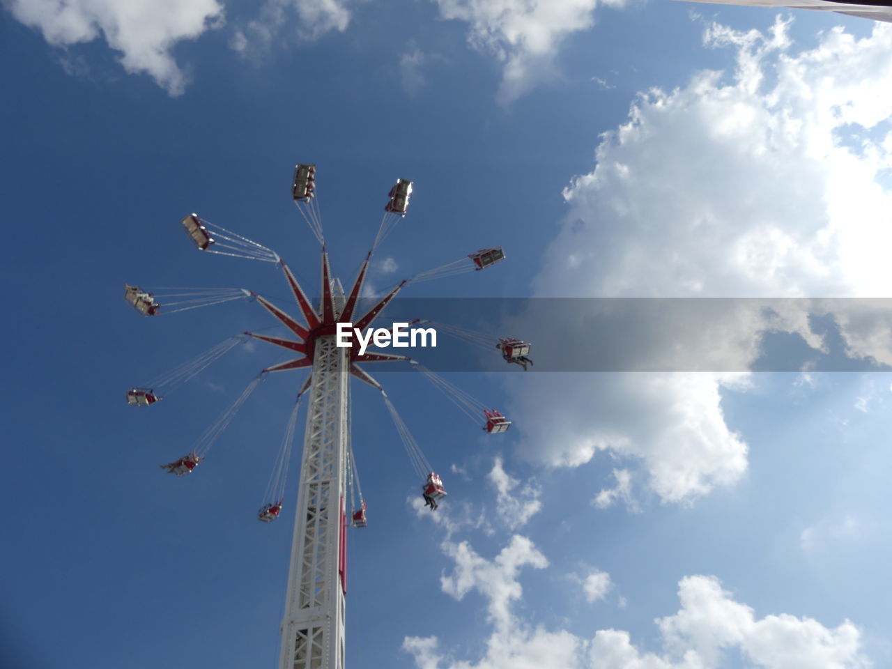 LOW ANGLE VIEW OF CHAIN RIDE AGAINST SKY