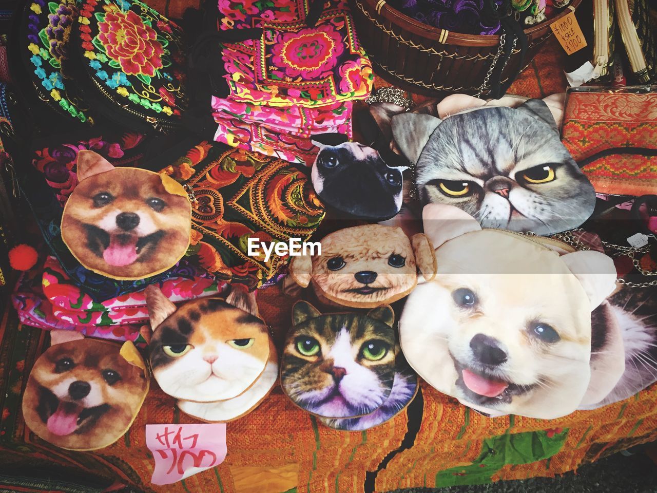 Close-up of animal masks for sale